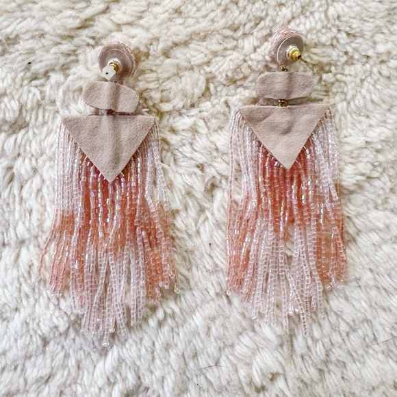 Anthropologie Deepa Gurnani Beaded Pink Fringe Statement Drop Long Earrings - Picture 5 of 7